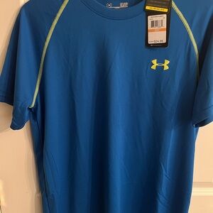 Under Armour Men's Blue Performance Tee with Yellow Accents